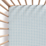Fitted Cot Sheet - Blue Gingham