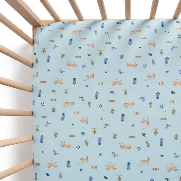 Fitted Cot Sheet - Country Blue