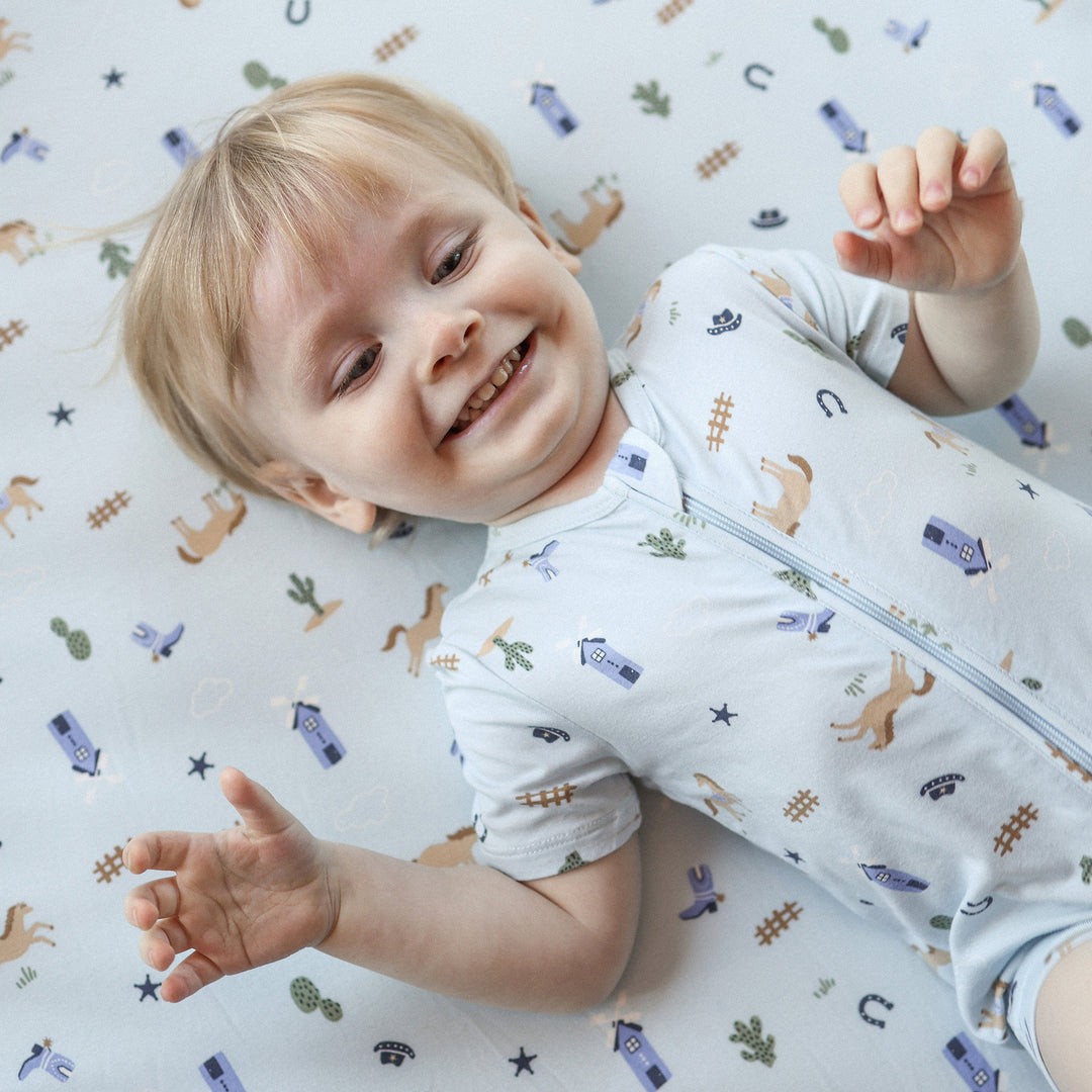 Fitted Cot Sheet - Country Blue