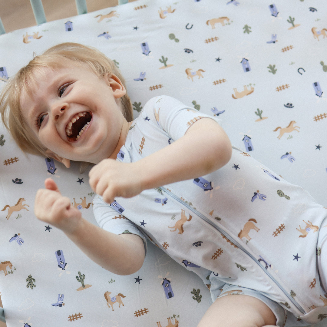 Fitted Cot Sheet - Country Blue