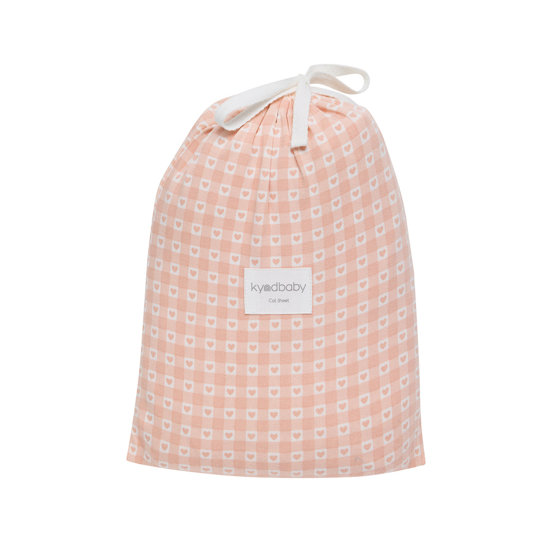 Fitted Cot Sheet - Heart Gingham