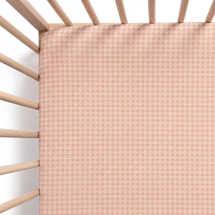 Fitted Cot Sheet - Heart Gingham