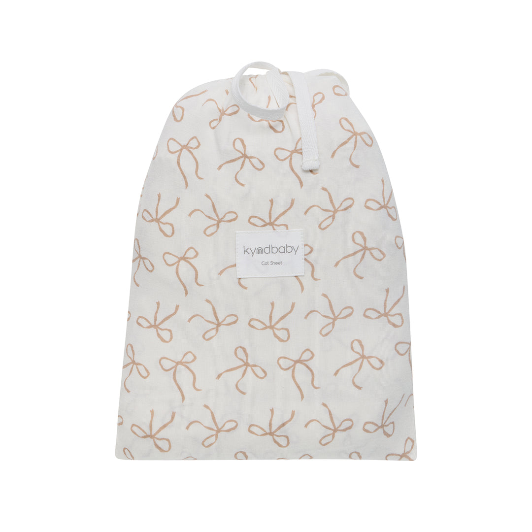 Fitted Cot Sheet - Ivory Bow