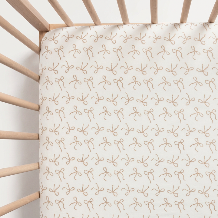 Fitted Cot Sheet - Ivory Bow