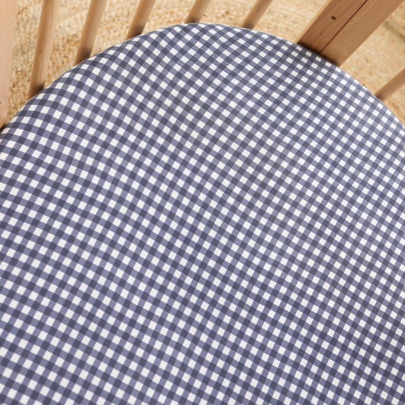 Fitted Cot Sheet - Navy Gingham