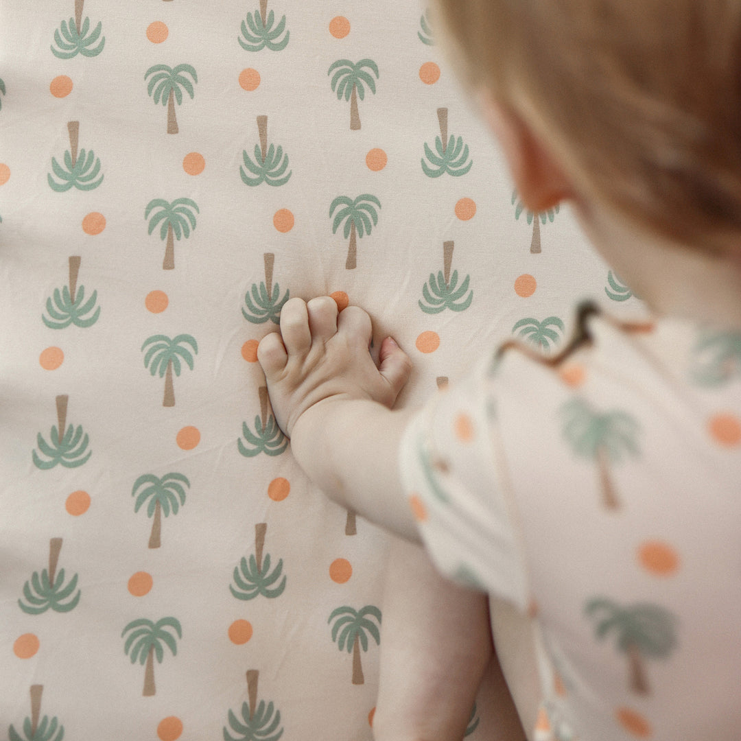 Fitted Cot Sheet - Palm Sunset