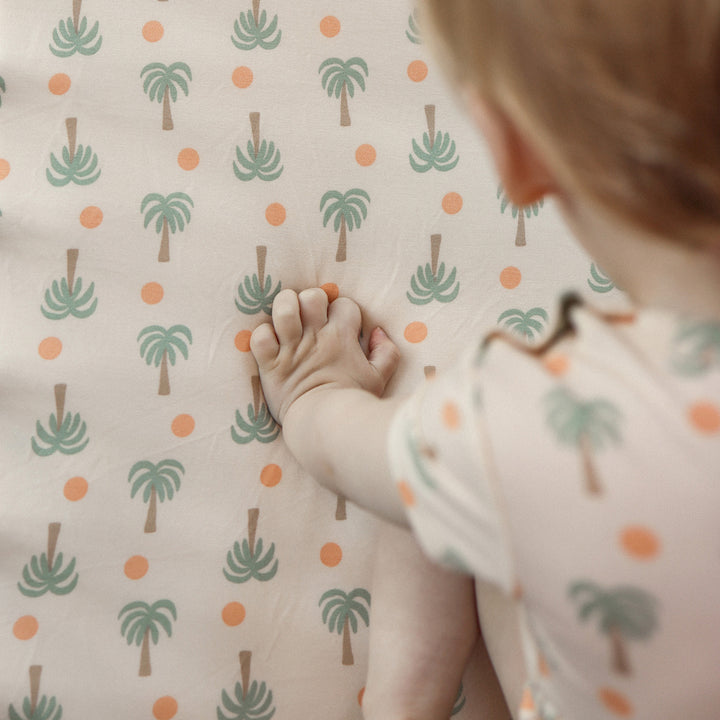 Fitted Cot Sheet - Palm Sunset