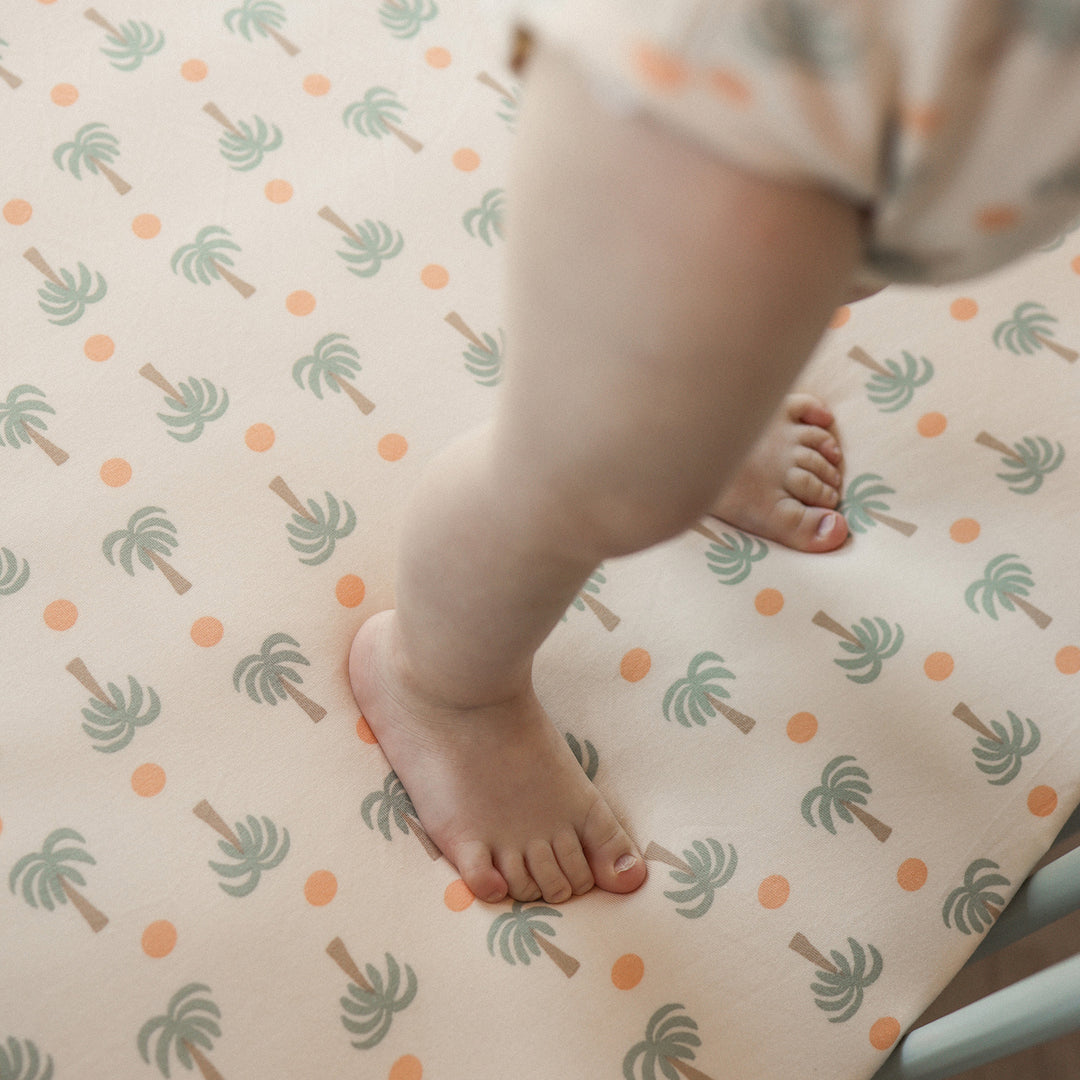 Fitted Cot Sheet - Palm Sunset