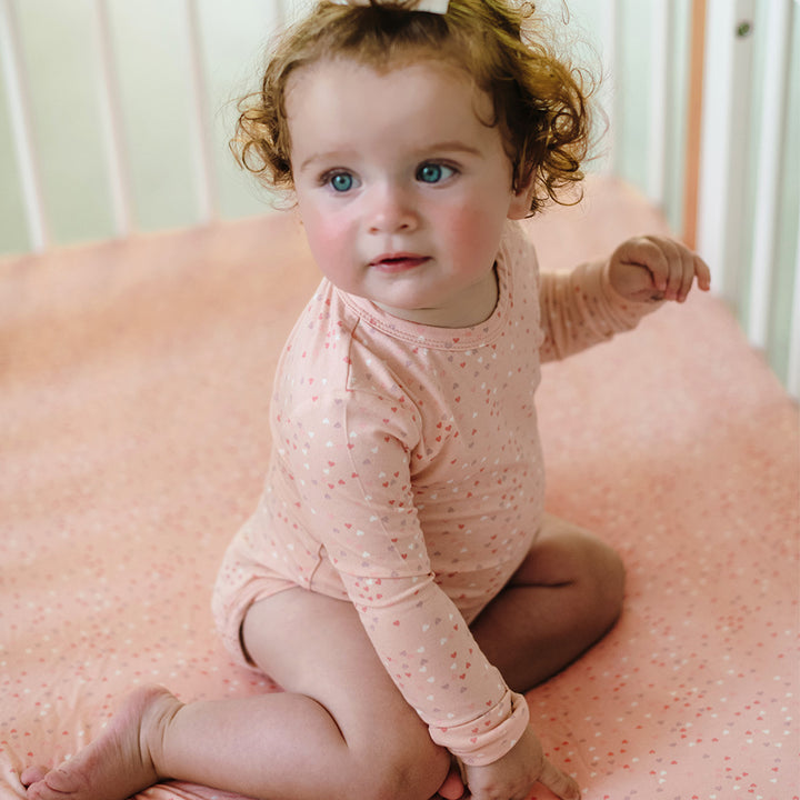 Fitted Cot Sheet - Pink Heart