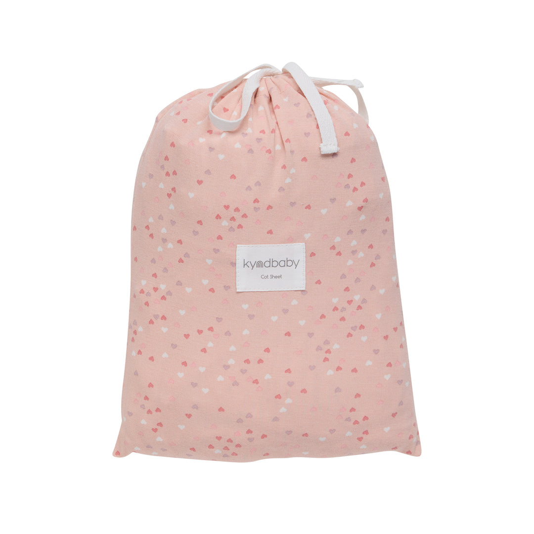 Fitted Cot Sheet - Pink Heart