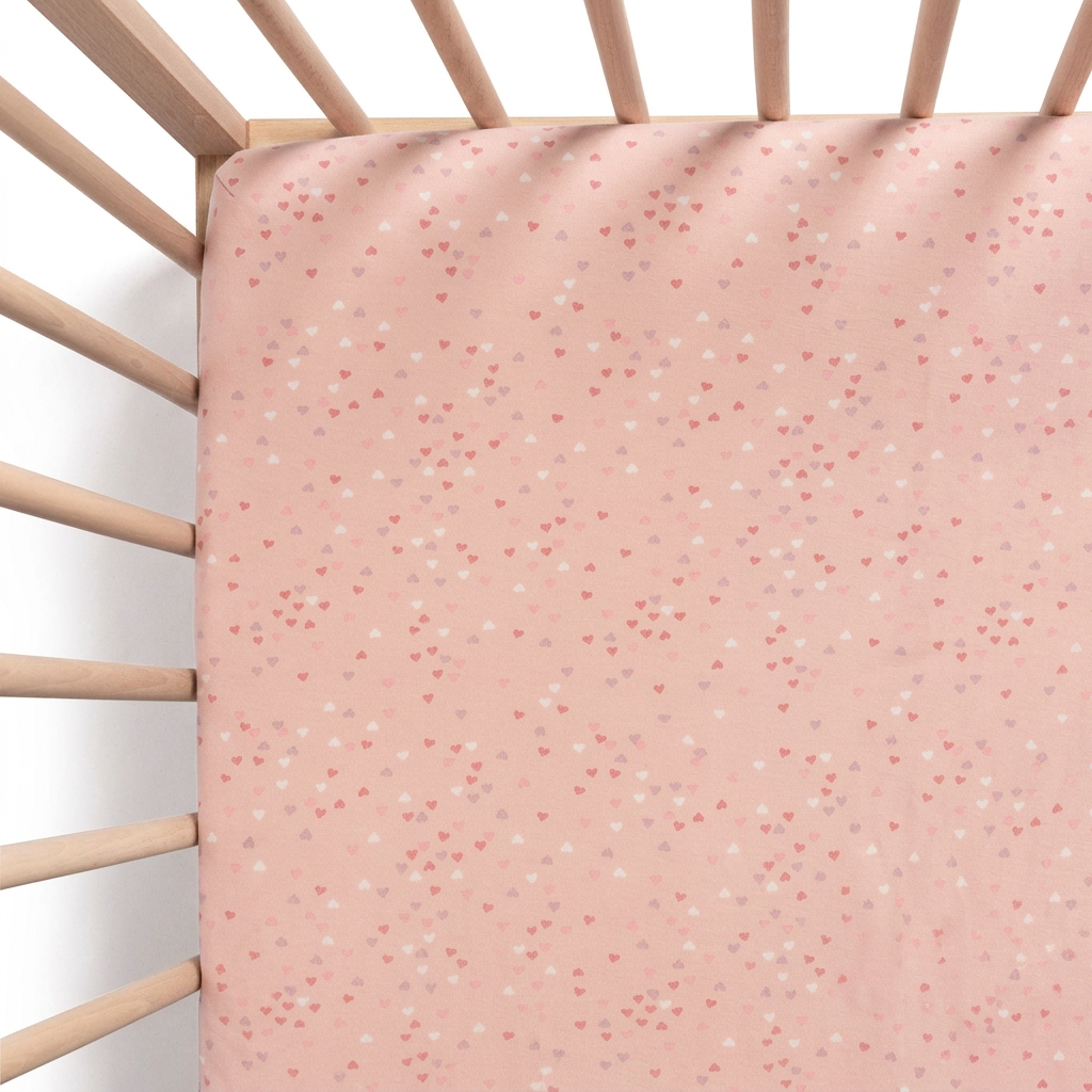 Fitted Cot Sheet - Pink Heart