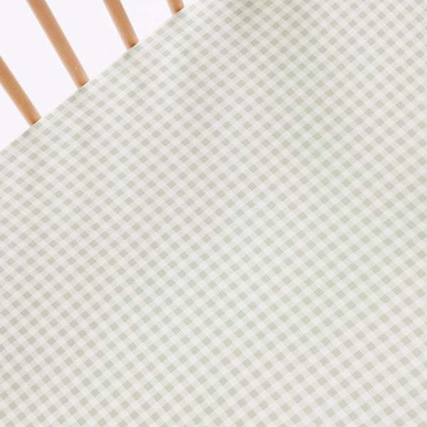 Fitted Cot Sheet - Sage Gingham