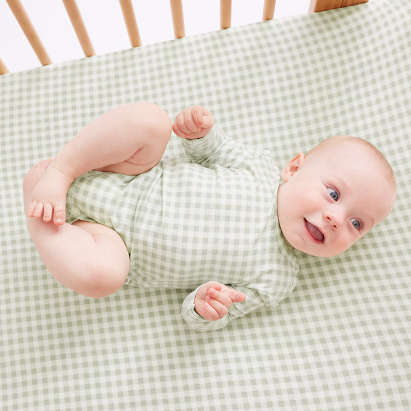 Fitted Cot Sheet - Sage Gingham