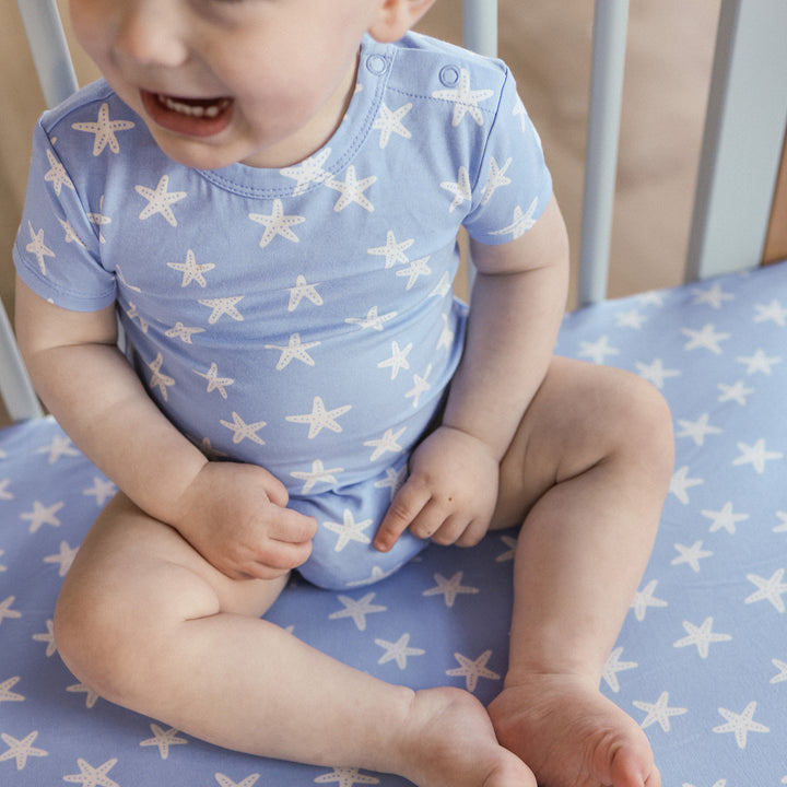 Fitted Cot Sheet - Star Fish Blue