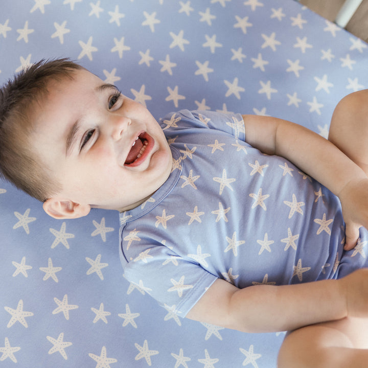 Fitted Cot Sheet - Star Fish Blue