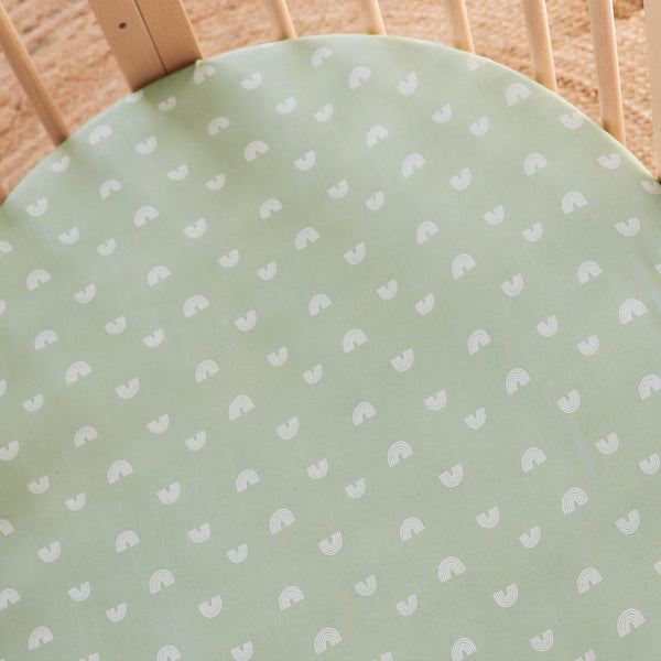 Fitted Cot Sheet - Sage Rainbow