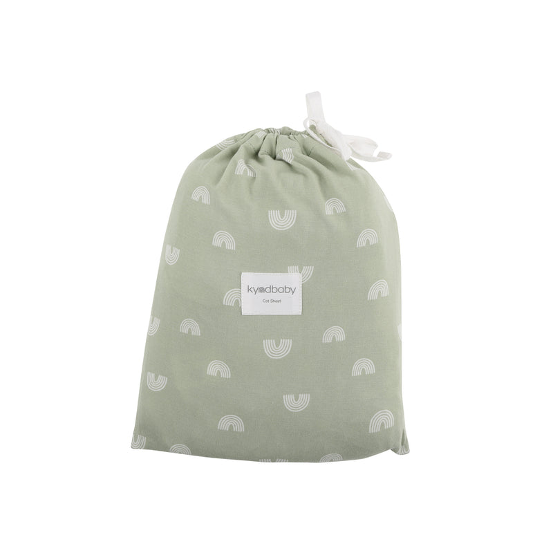 Fitted Cot Sheet - Sage Rainbow