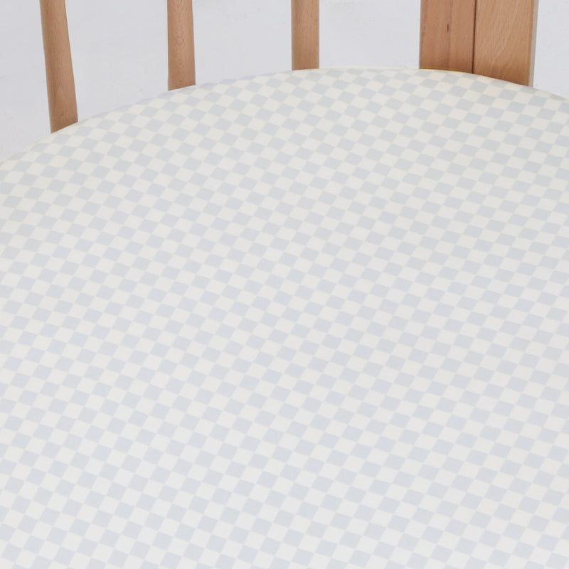 Fitted Cot Sheet - Sky Blue Grid