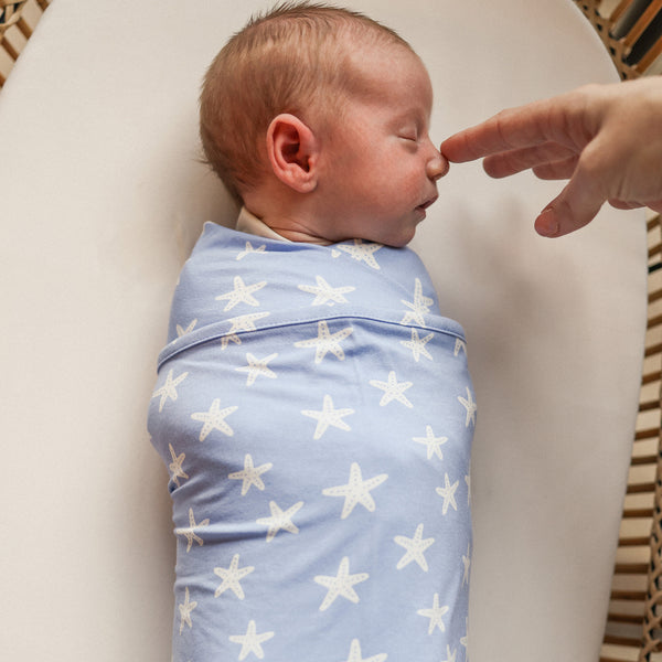 Large Stretchy Swaddle - Star Fish Blue