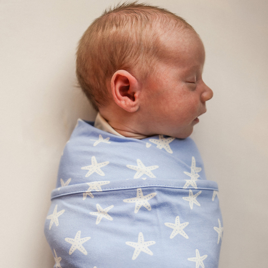 Large Stretchy Swaddle - Star Fish Blue