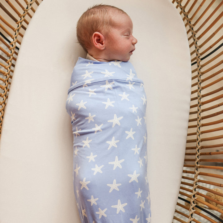 Large Stretchy Swaddle - Star Fish Blue