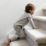 Organic Cotton Waffle Onesie - Grey Stripe