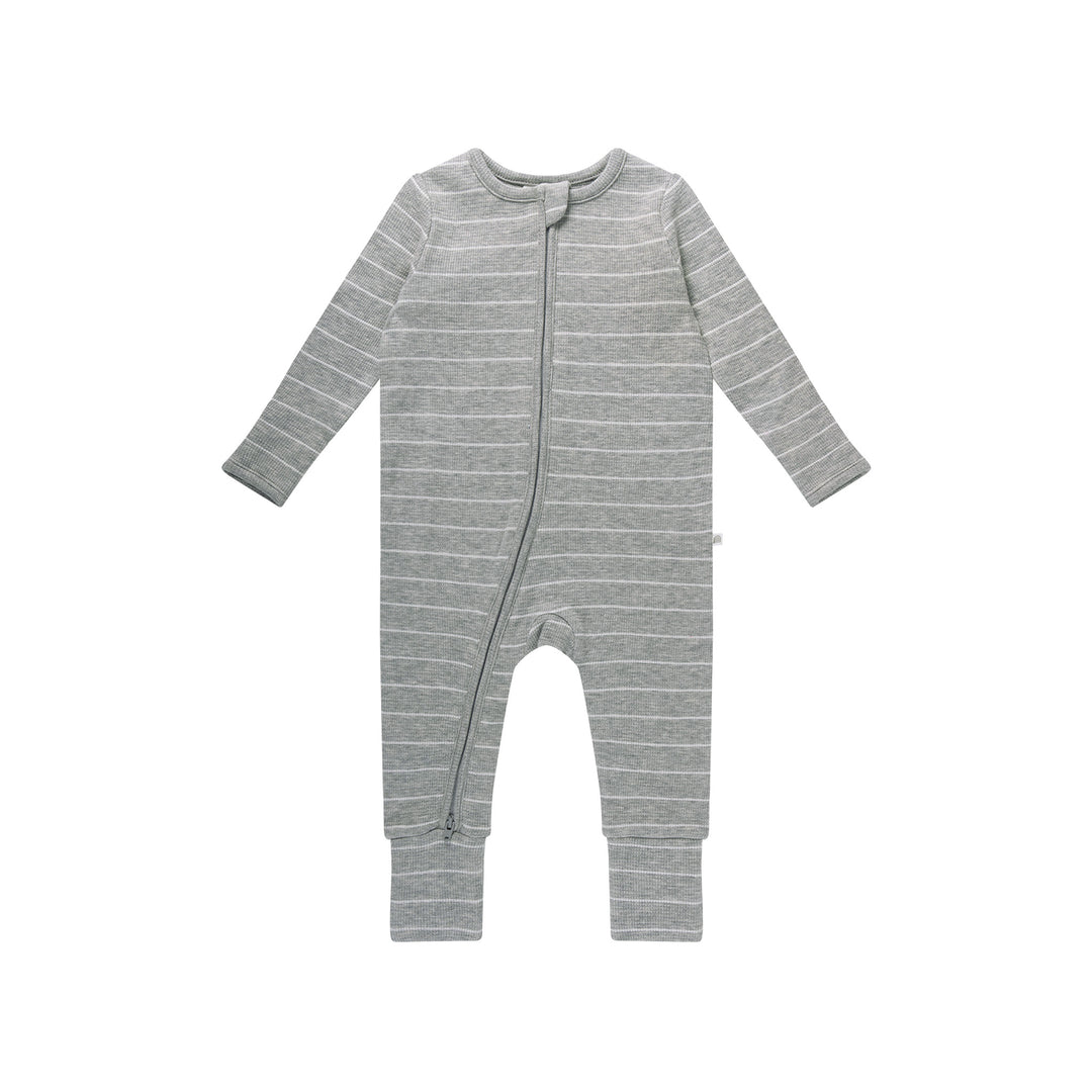 Organic Cotton Waffle Onesie - Grey Stripe