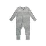 Organic Cotton Waffle Onesie - Grey Stripe