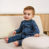 Organic Cotton Waffle Onesie - Navy Stripe