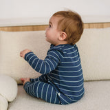 Organic Cotton Waffle Onesie - Navy Stripe