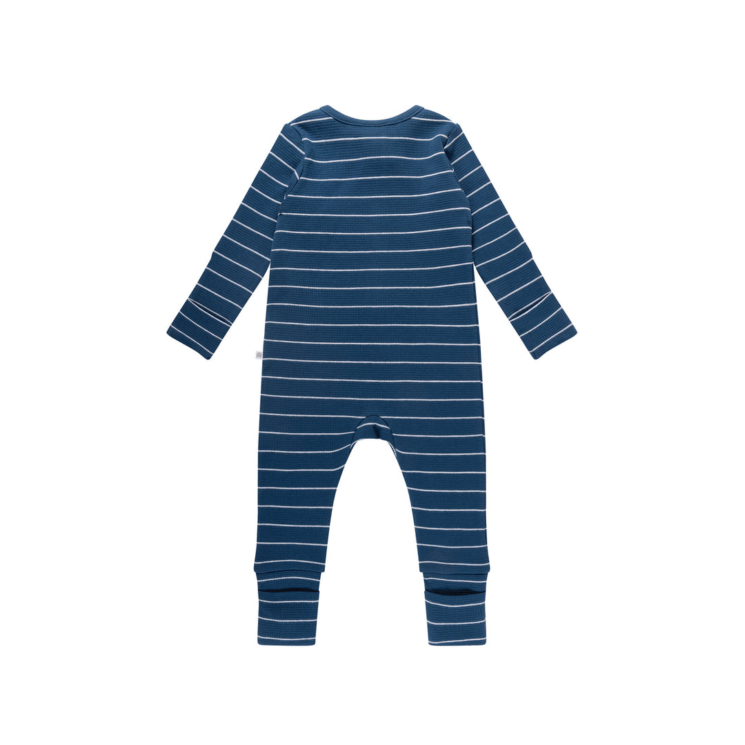 Organic Cotton Waffle Onesie - Navy Stripe