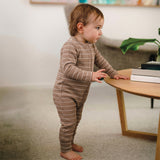 Organic Cotton Waffle Onesie - Neutral Stripe