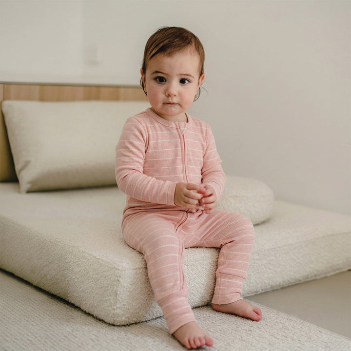 Organic Cotton Waffle Onesie - Pearl Stripe
