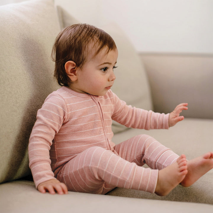 Organic Cotton Waffle Onesie - Pearl Stripe