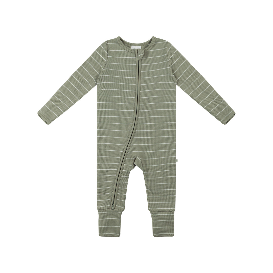 Organic Cotton Waffle Onesie - Sage Stripe