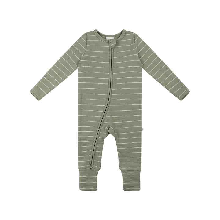 Organic Cotton Waffle Onesie - Sage Stripe