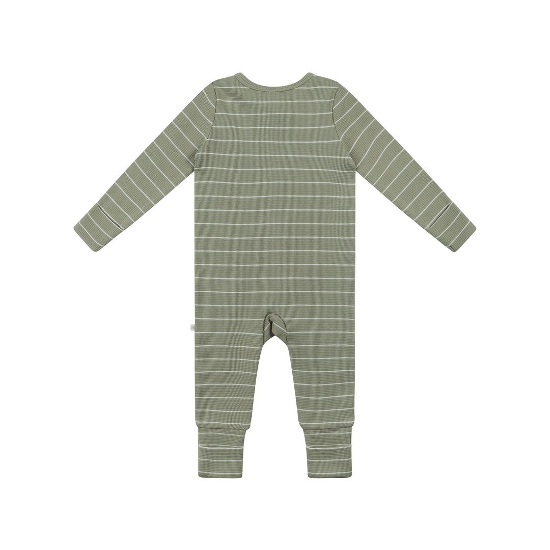 Organic Cotton Waffle Onesie - Sage Stripe