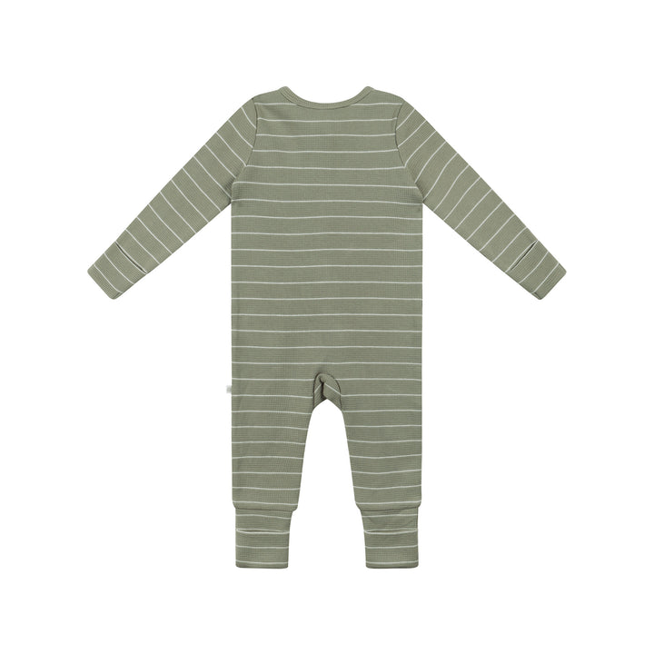 Organic Cotton Waffle Onesie - Sage Stripe