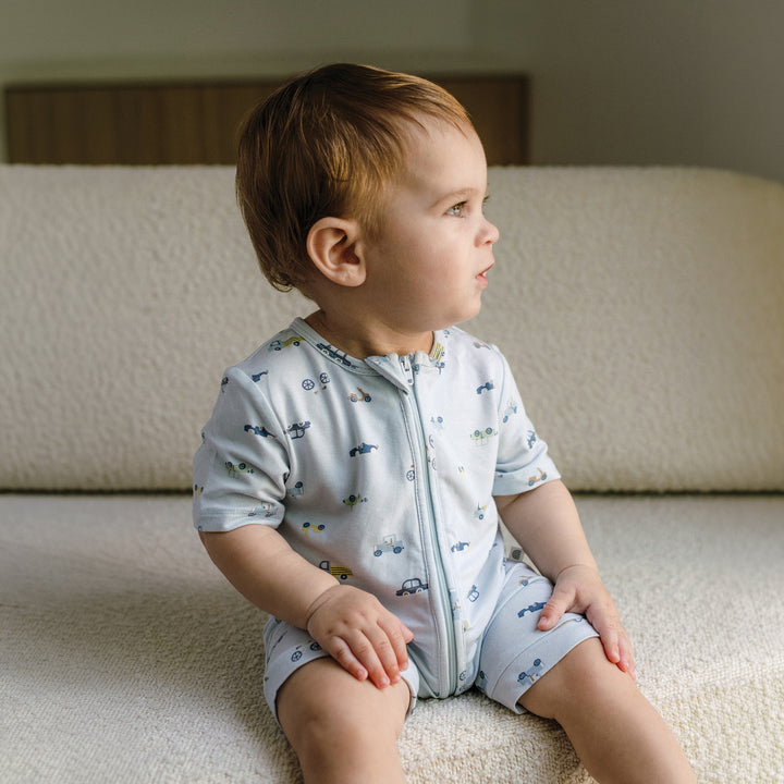 Day Or Night Onesie Short Sleeve - Blue Haze Cars