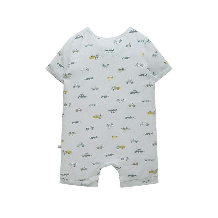 Day Or Night Onesie Short Sleeve - Blue Haze Cars