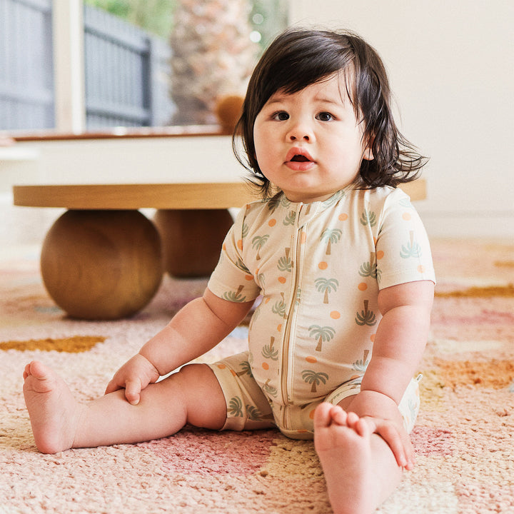 Day or Night Onesie Short Sleeve - Palm Sunset