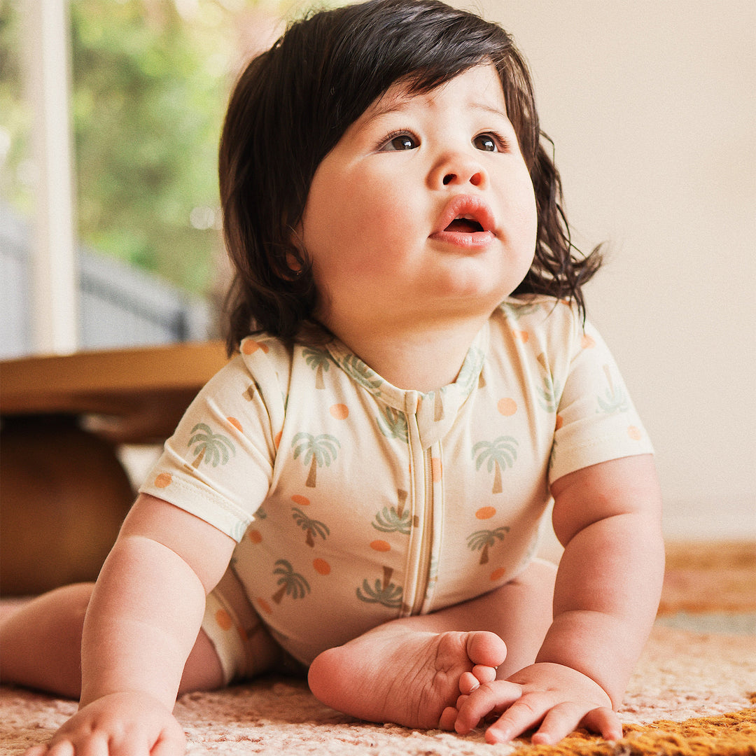 Day or Night Onesie Short Sleeve - Palm Sunset