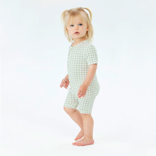 Day or Night Onesie Short Sleeve - Sage Gingham