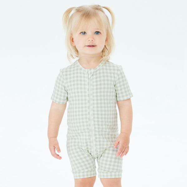 Day or Night Onesie Short Sleeve - Sage Gingham