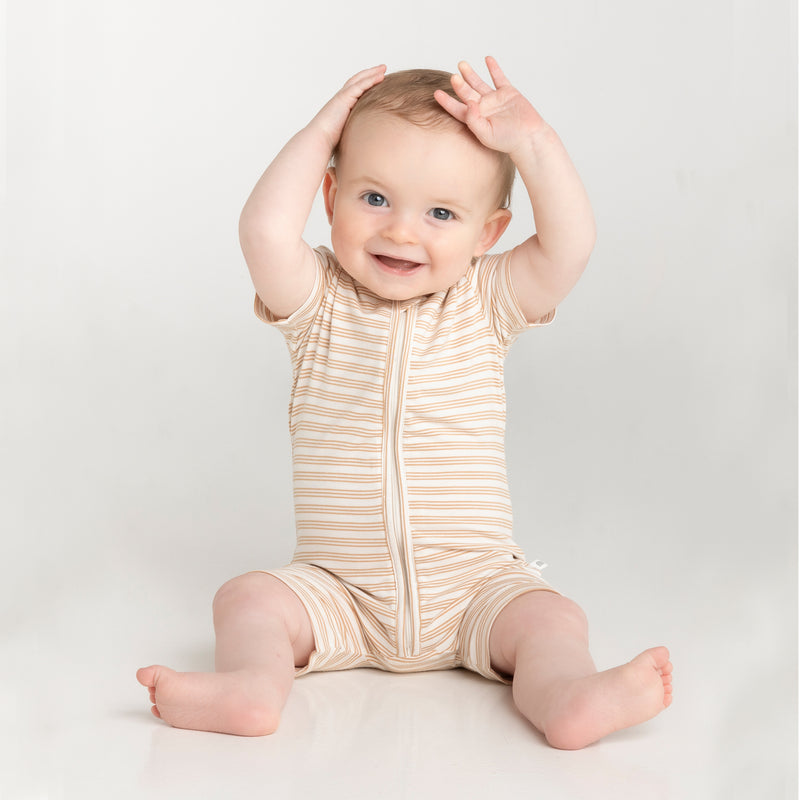 Day or Night Onesie Short Sleeve - Sand Dune Stripe