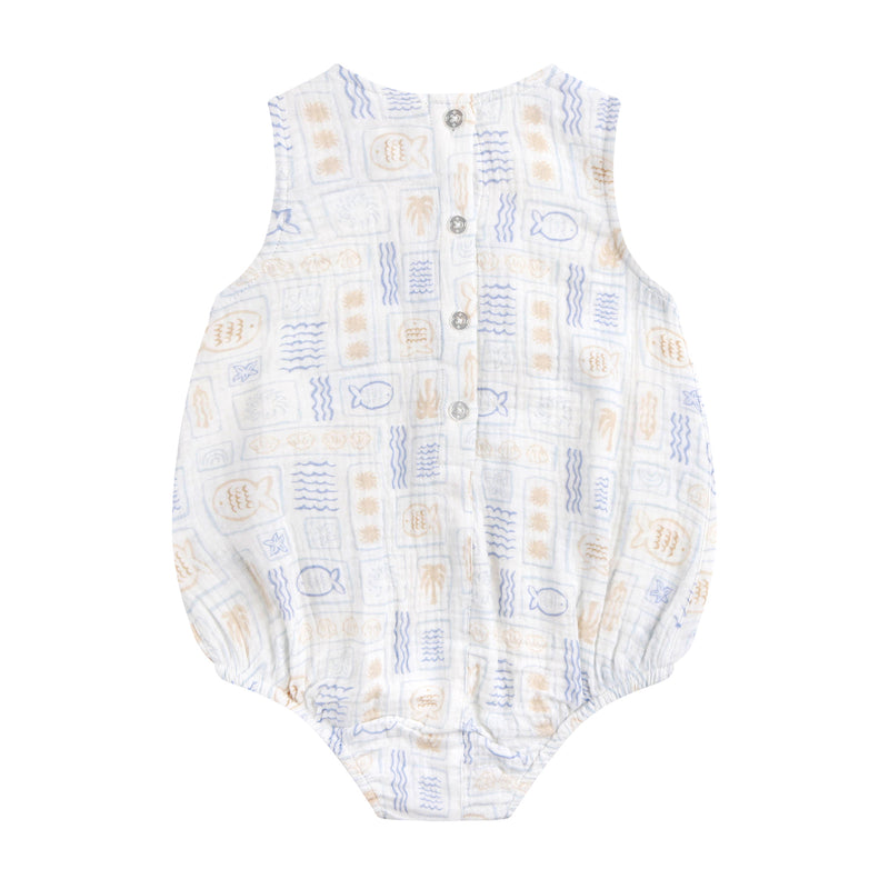 Sleeveless Woven Printed Romper - Salty Shores