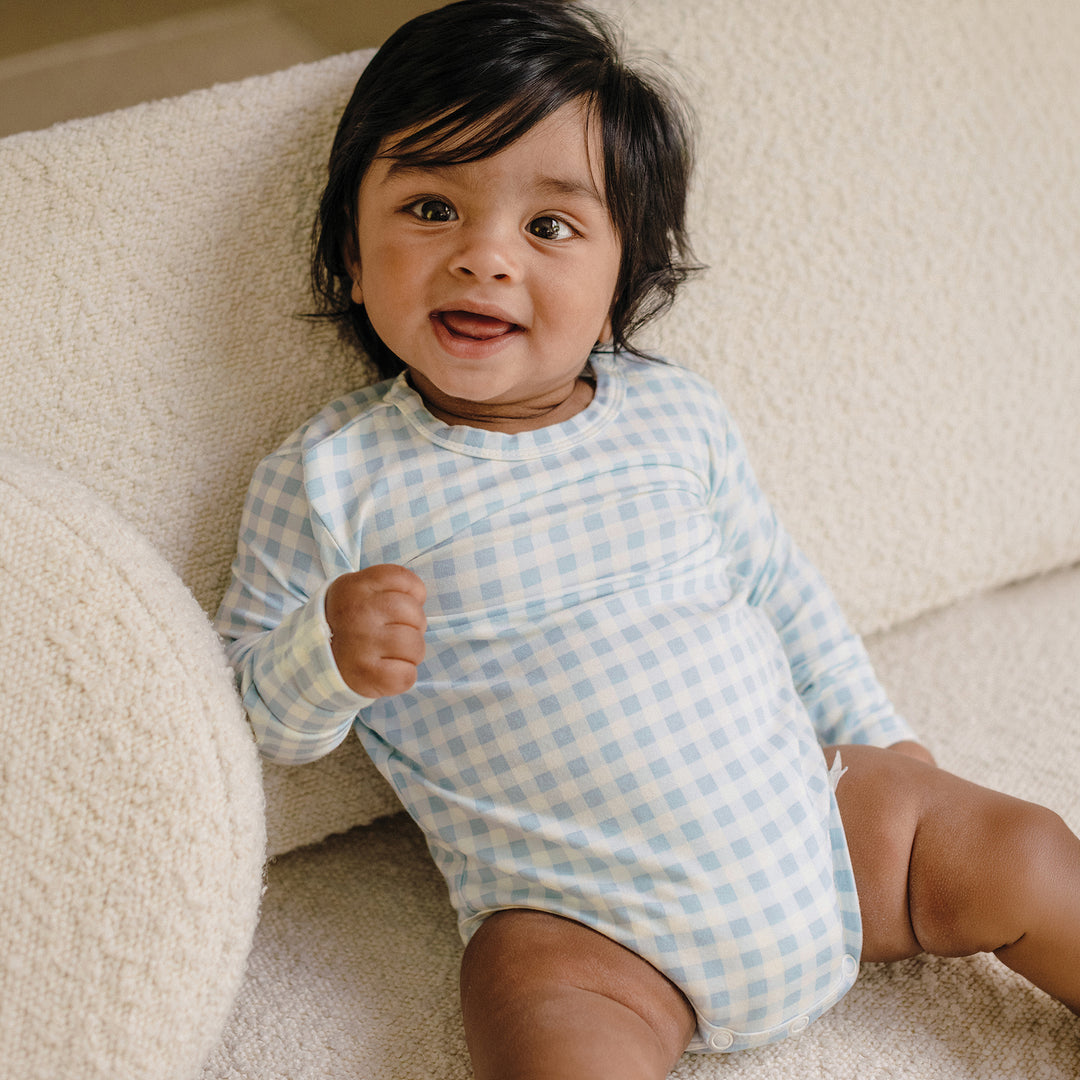 Comfy Bodysuit Long Sleeve - Blue Gingham