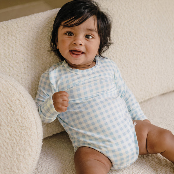 Comfy Bodysuit Long Sleeve - Blue Gingham