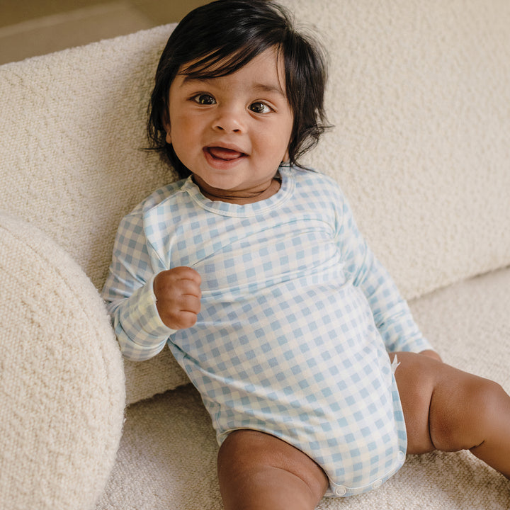 Comfy Bodysuit Long Sleeve - Blue Gingham