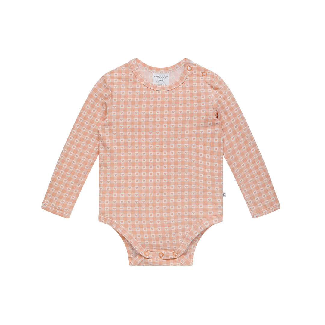 Comfy Bodysuit Long Sleeve - Heart Gingham